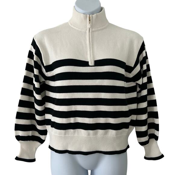 J. Crew Factory Women's Quarter Zip Pearl Zipper Striped Sweater L Large New - Picture 2 of 9